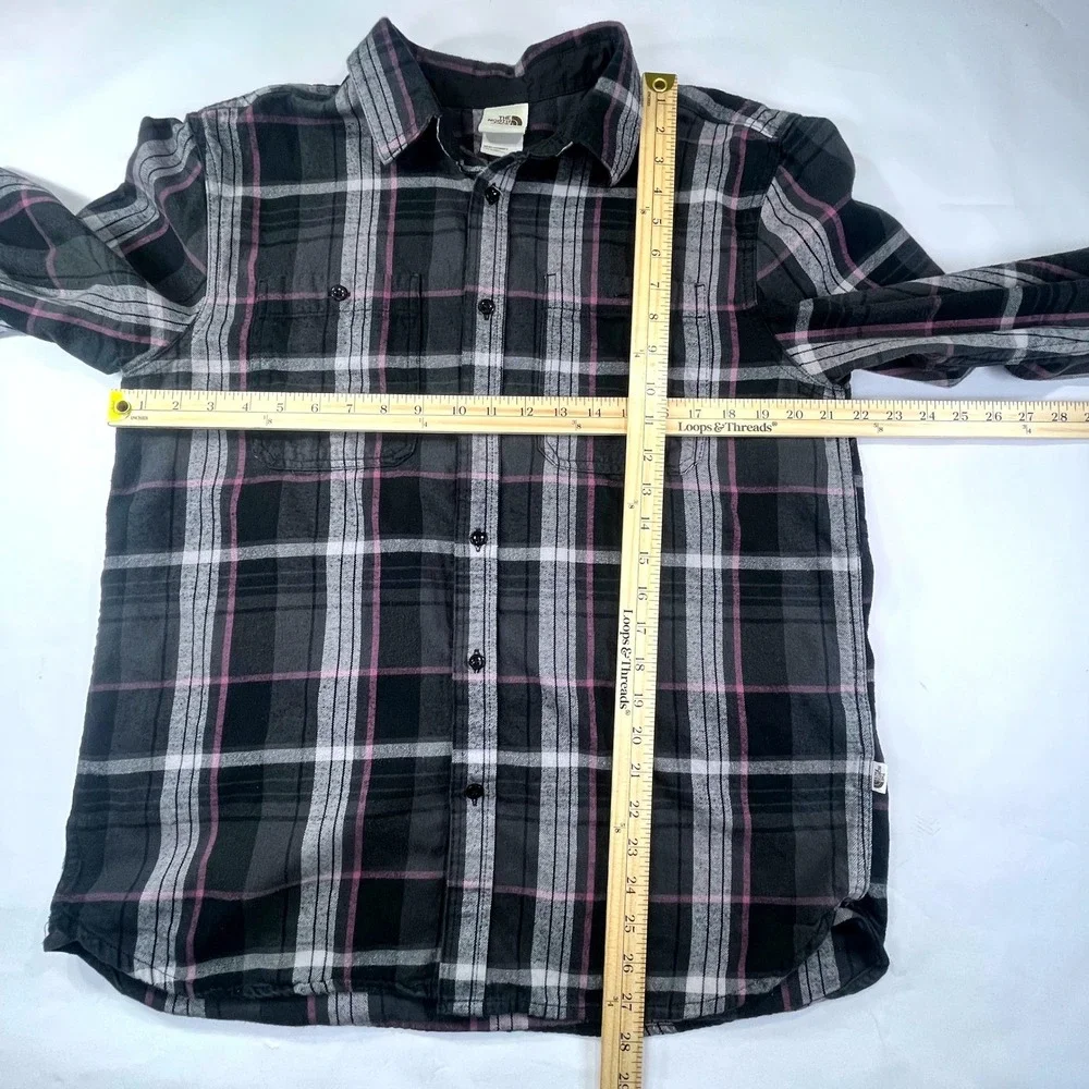 The North Face Arroyo Flannel Shirt Mens L Black‎ Grey Plaid Cotton Button Up